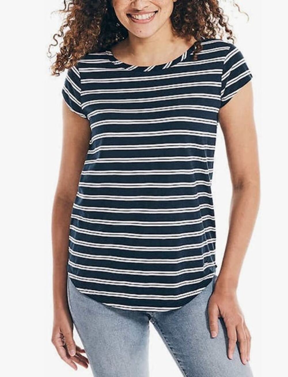 Nautica Women's Cotton Blend Tee Round Neck Keyhole